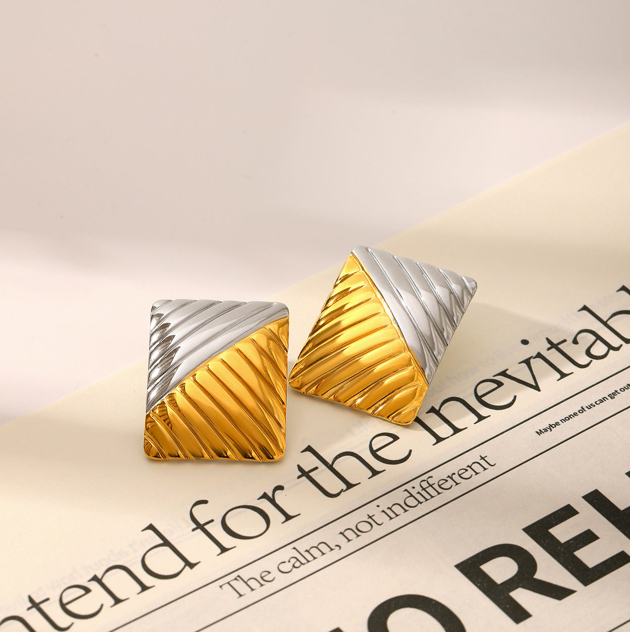 Wholesale Stainless Steel Geometric Earrings  Luxury  Gold and Silver Color-matching Square Earrings