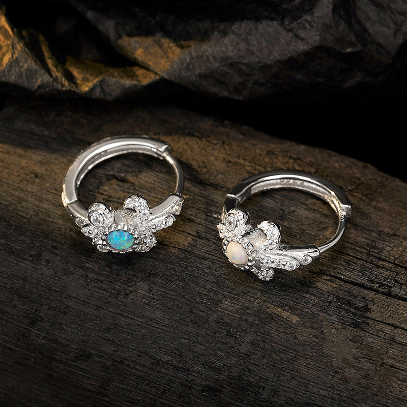 Wholesale Korean Style 925 Silver Blue Opal Flower Single Earring Trendy Fashion Jewelry Accessory For Women Boutique Resale Gift