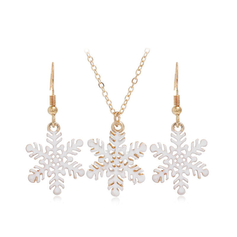Wholesale Christmas Cute Cartoon Oil Drip Snowflakes 2-piece Necklaces Set ACC-NE-KaiQing008