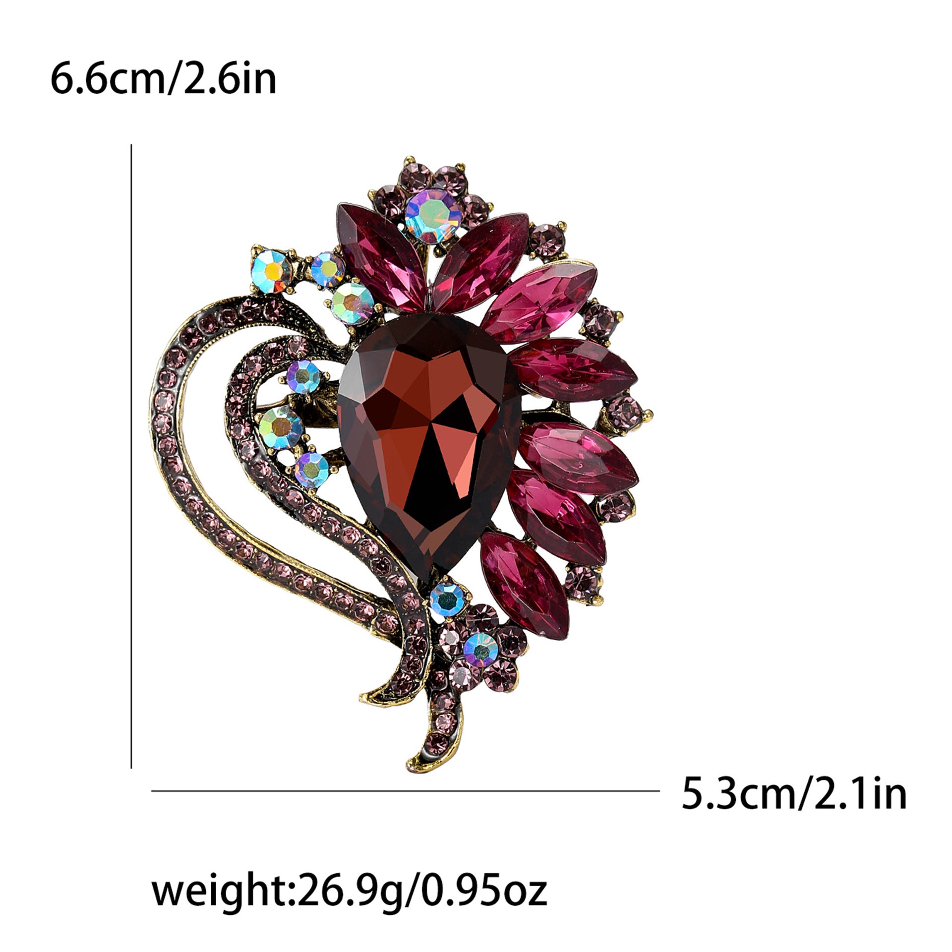 Wholesale Flower Brooch Pin Alloy Red Crystal Glass Style Women S Party Fashion Accessory