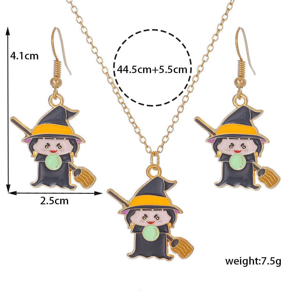 Wholesale Halloween Cartoon Funny Ring Ghost Earrings Necklaces Set ACC-NE-Zhey005