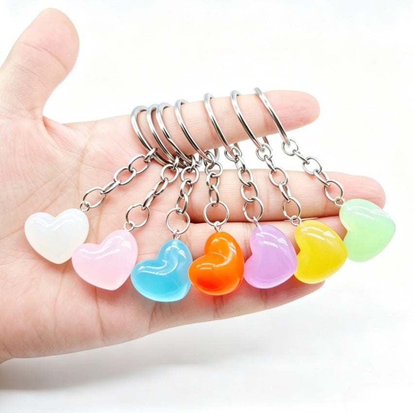 Wholesale Resin Luminous Heart Keychain Fashionable Bag Charm For Handbags And Keys Decorative Gift For Wedding Party Boutique Resale