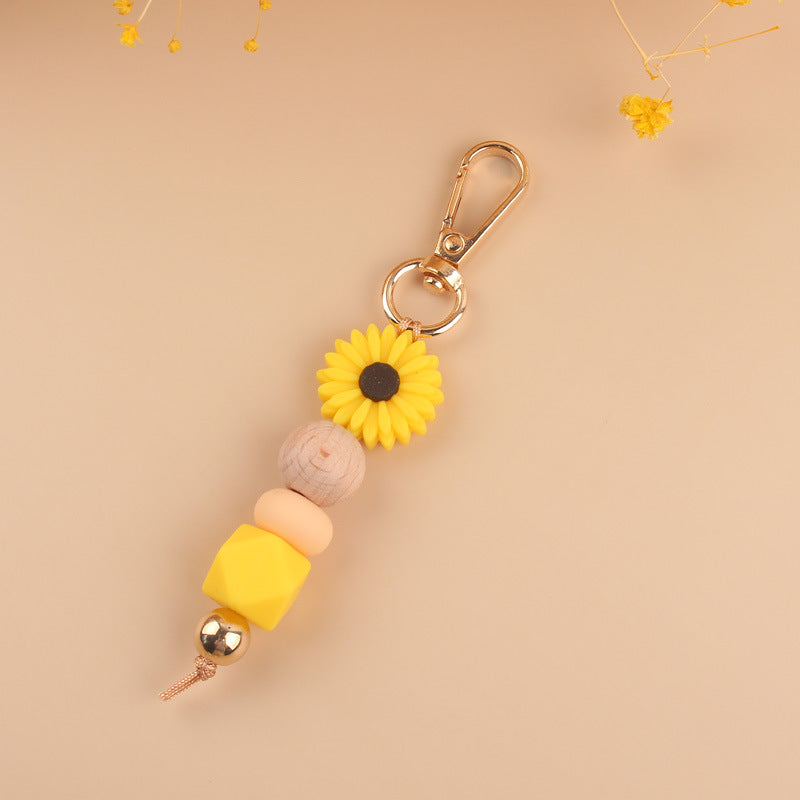 Wholesale Silicone Cartoon Daisy Handmade Beaded Keychain ACC-KC-GuangTian002
