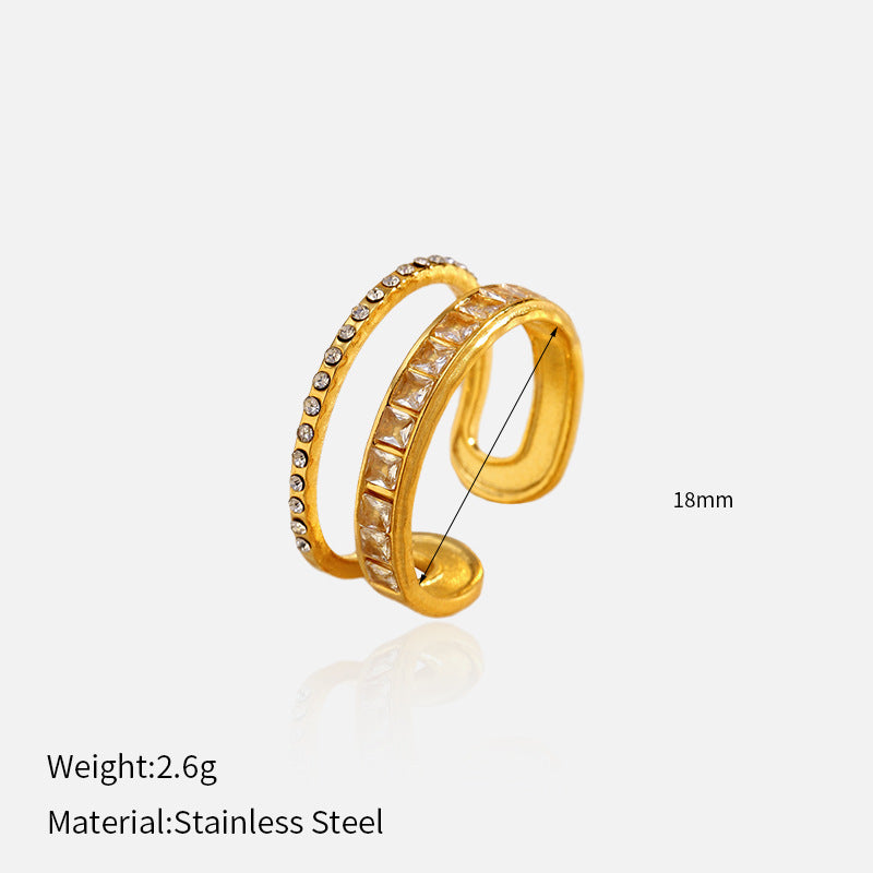 Wholesale double-layer diamond-encrusted stainless steel ring