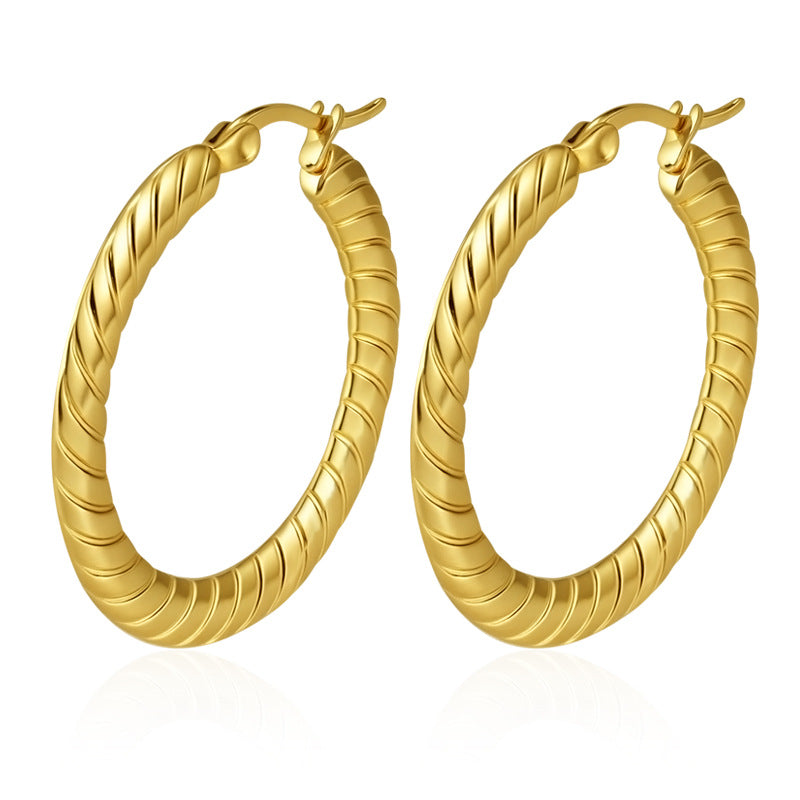 Wholesale Embossed Round Earrings Stainless Steel Gold Plated Everyday Wear Jewelry Accessory