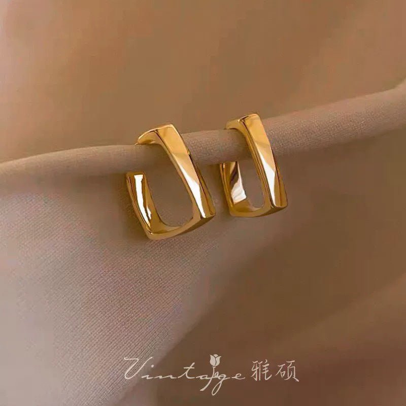 Wholesale Geometric Gold Square Stud Earrings Minimalist Metal Fashion Jewelry Accessory Everyday Gift