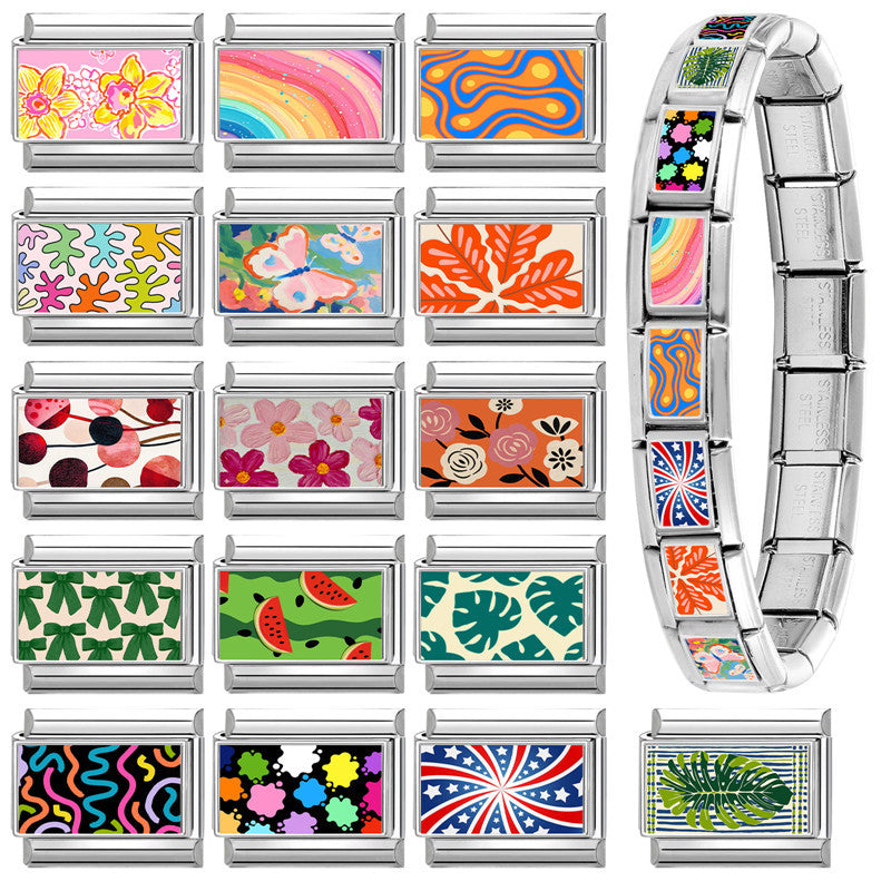 Wholesale  9mm Italian Charm Starter Bracelets DIY square Single Section Creative Stainless Steel Composable Bracelet