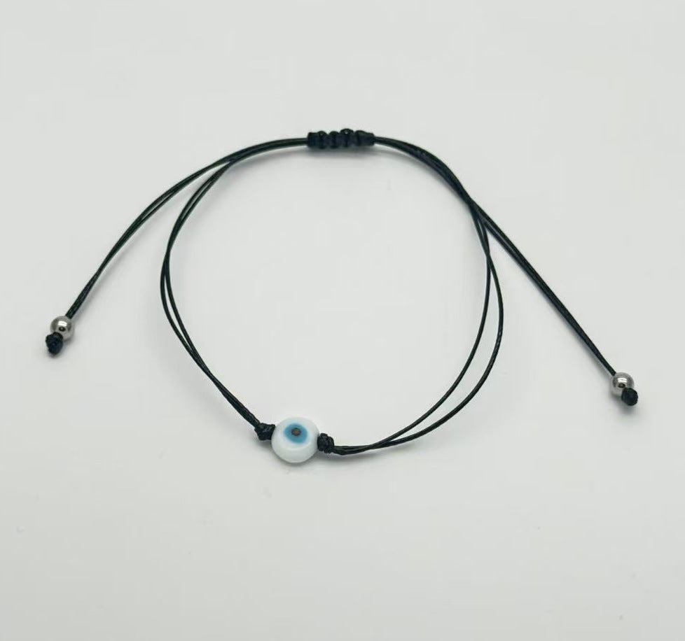 Wholesale Evil Eye Light Blue Adjustable String Bracelet with Gold Beads Handmade Jewelry Accessory