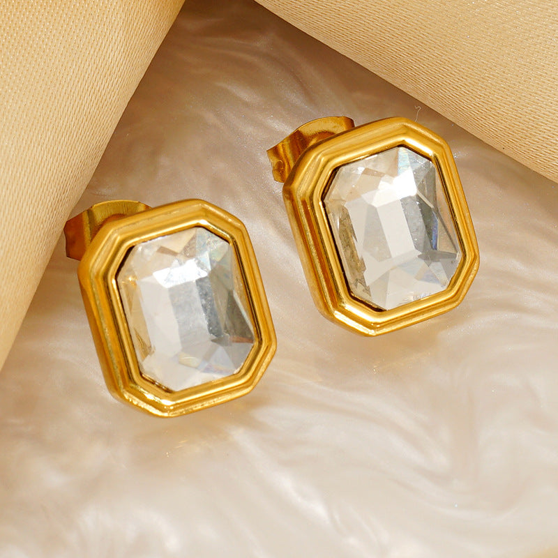 Wholesale  Stainless Steel Square Zircon Earrings