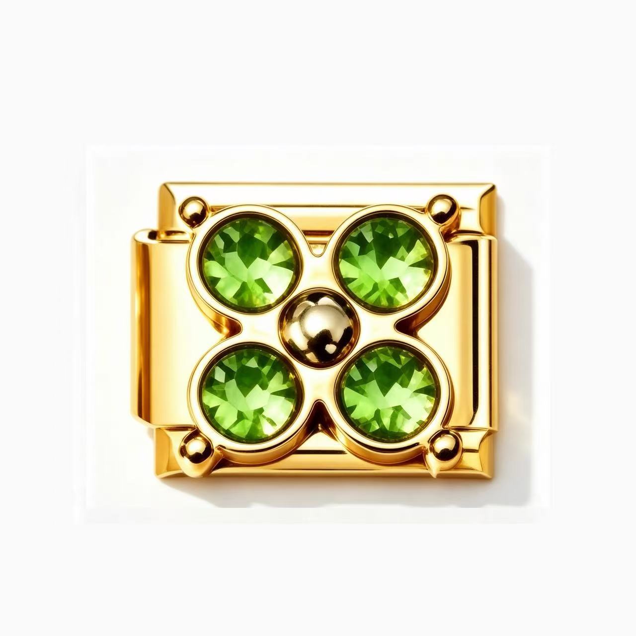 Wholesale Gold Tone Stainless Steel Four Leaf Clover Bracelet Colorful Zircon Inlaid Italian Modular Design Fashion Jewelry Accessory For Everyday And Gift