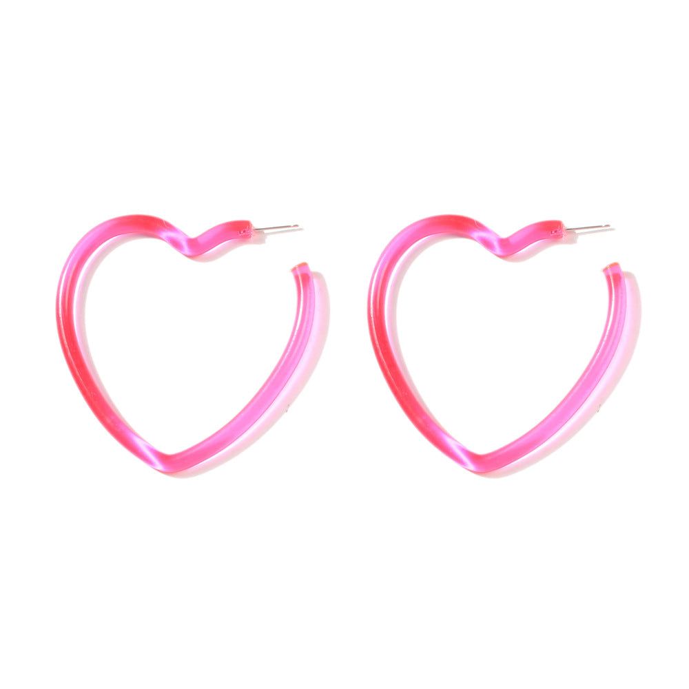 Wholesale Simple rose red heart five-pointed star fluorescent geometric resin earrings fashion personality niche exaggerated earrings for women
