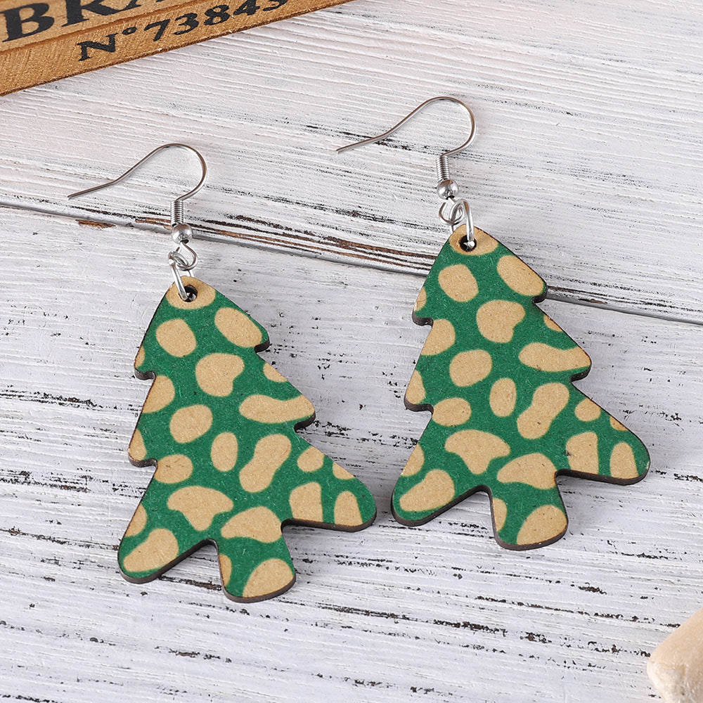Wholesale Christmas Tree Pendant  Wooden Double-sided Earrings