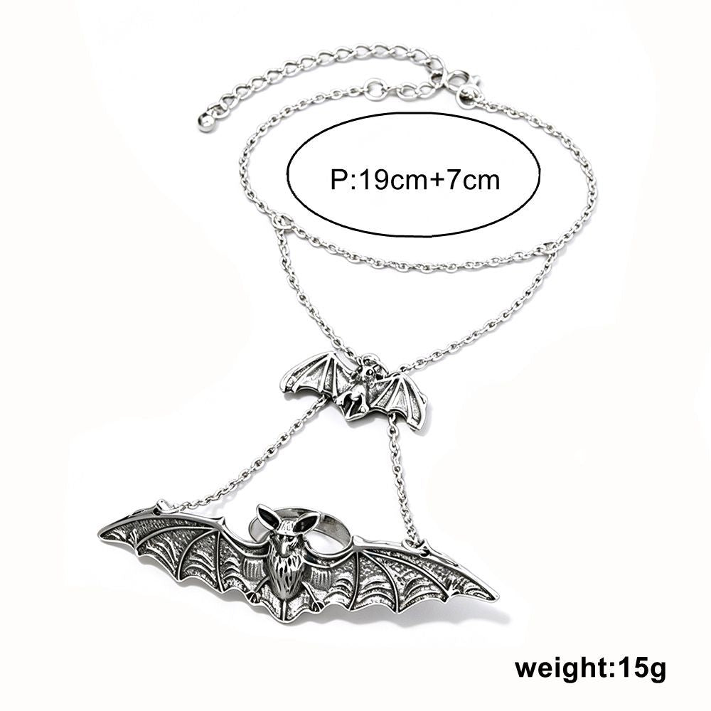 Wholesale  Women' s Bat Ring and Bracelet Vintage Distressed Zinc Alloy Antique Silver Jewelry Accessory