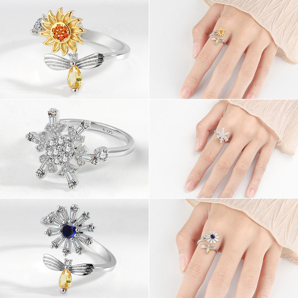 Wholesale Copper Butterfly Snowflake Rotating Decompression Ring Opening Ring ACC-RS-YZM004