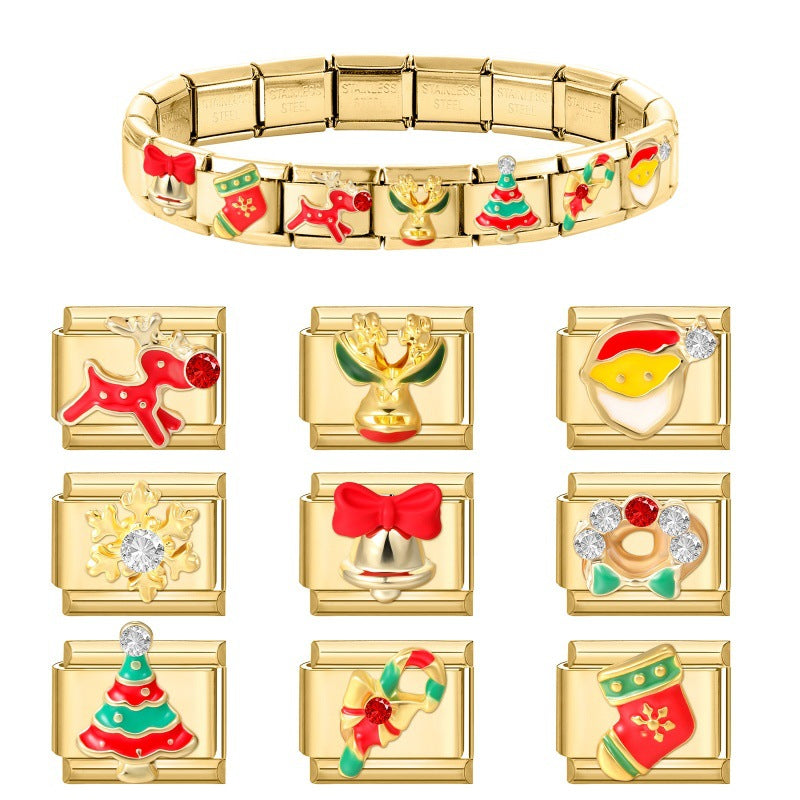 Wholesale  Italian Charm Bracelet 9mm DIY Christmas Celebration Creative Stainless Steel Composable Bracelet