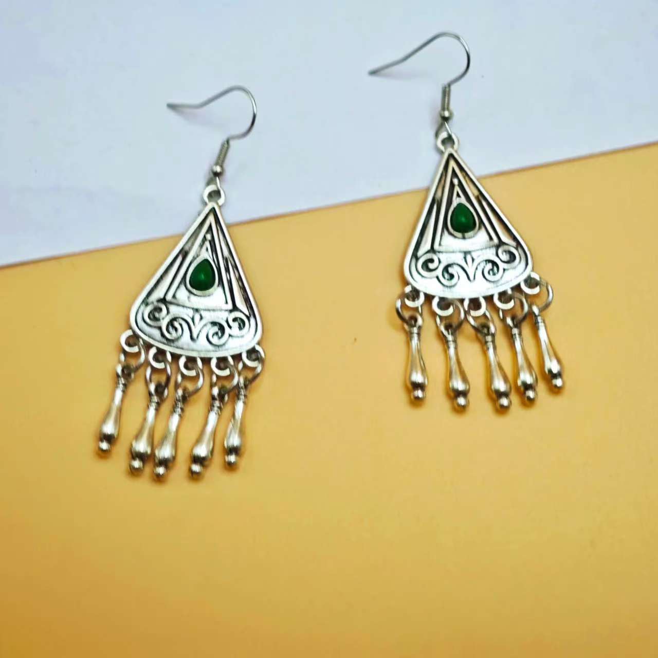 Wholesale Bohemian Style Turquoise Imitation Earrings with Tassel,  Alloy Ethnic Drop Earrings for Party Wear