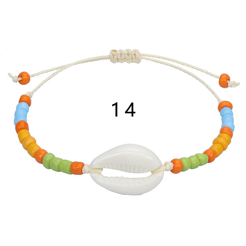 Wholesale Acrylic Shell Bracelet Colorful Rice Bead Weaving Bohemian Hand Rope Bracelet