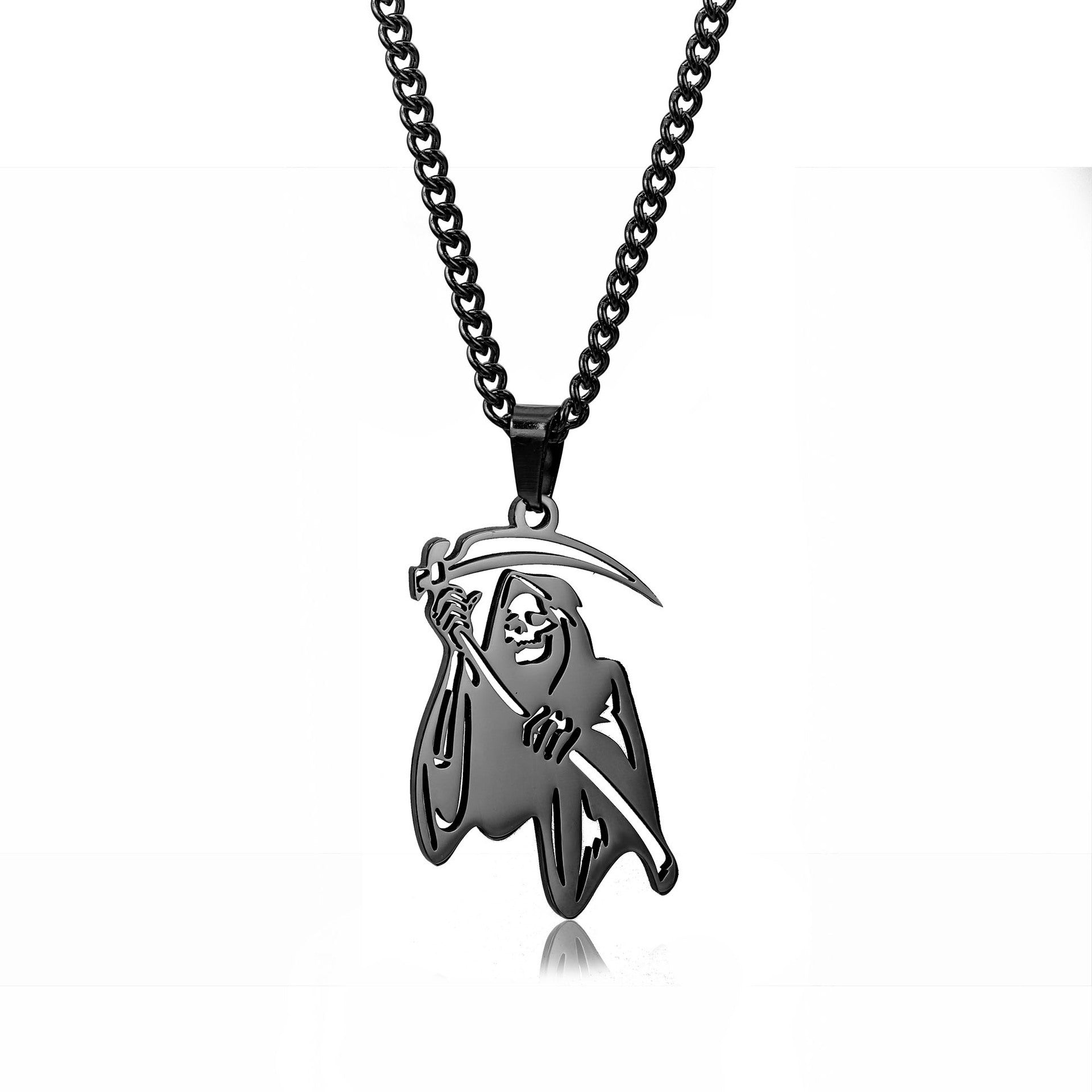 Wholesale Grim Reaper Skull Pendant Hip-Hop Stainless Steel Necklace for Men  Jewelry Accessory