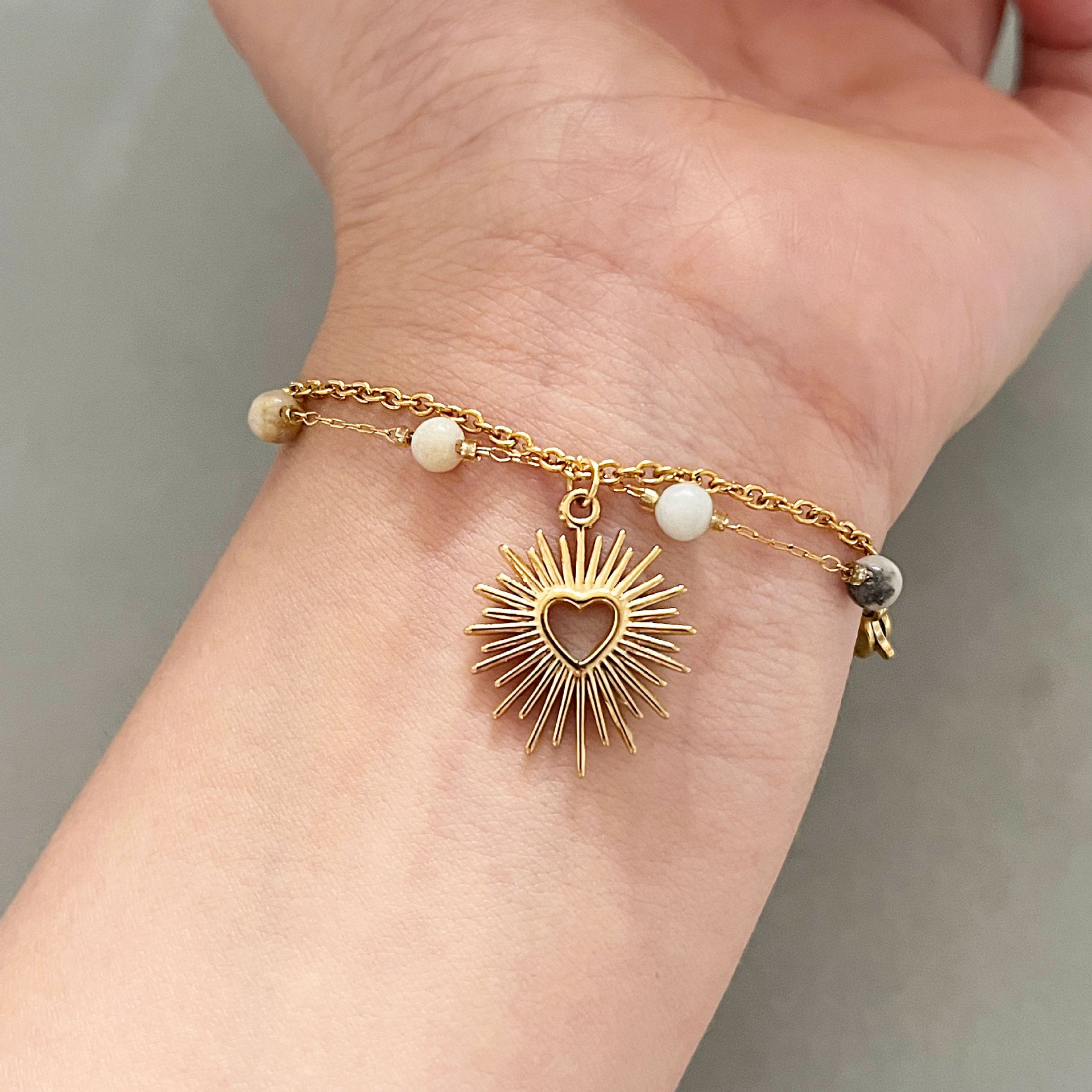 Wholesale Stainless Steel Double-Layer Sunlight Heart Bracelet Necklace