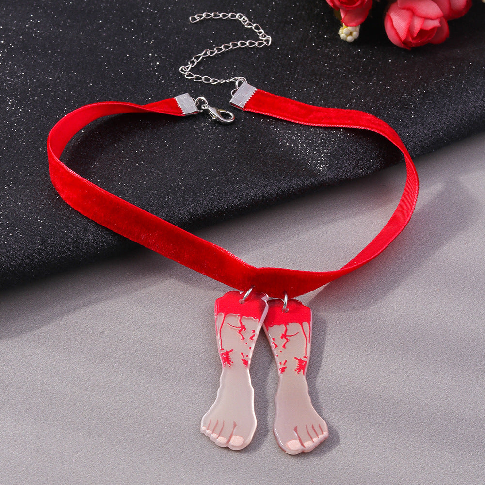 Wholesale horror broken foot necklace  Halloween double foot clavicle chain