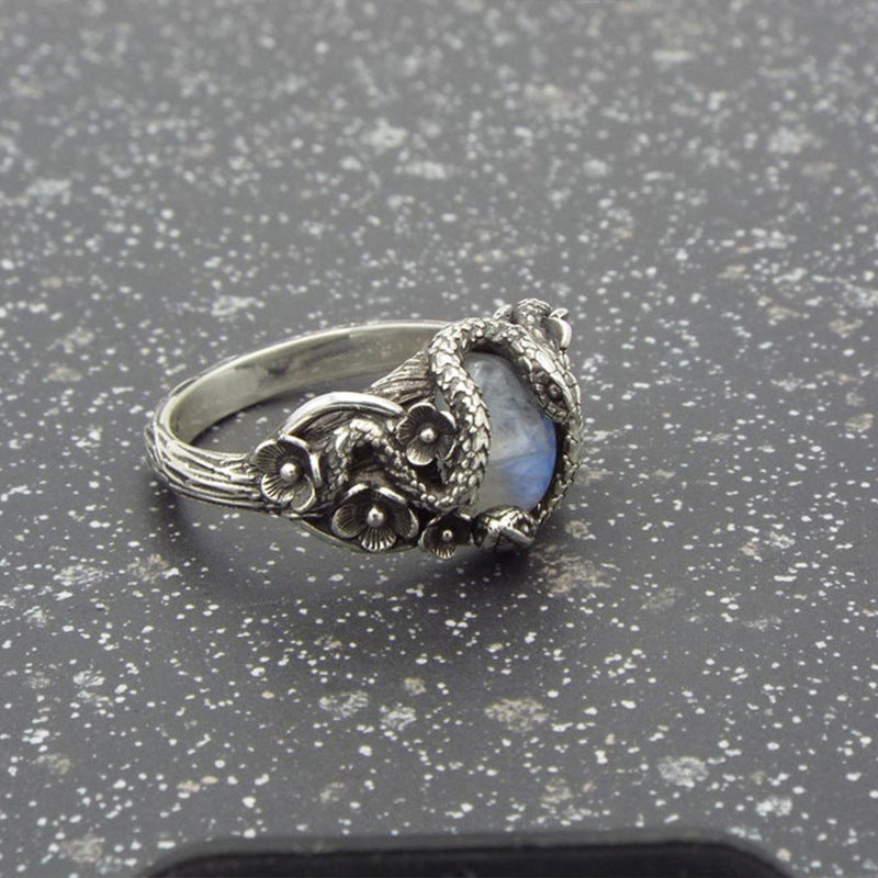 Wholesale Retro Punk Snake Flower Cat S Eye Ring Alloy Electroplated Unisex Jewelry Gift