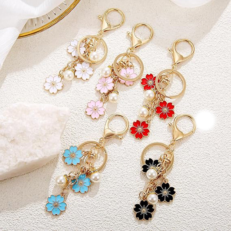 Wholesale Cute Pink Flower Keychain Women S Fashion Accessory Zinc Alloy Keyring Gift