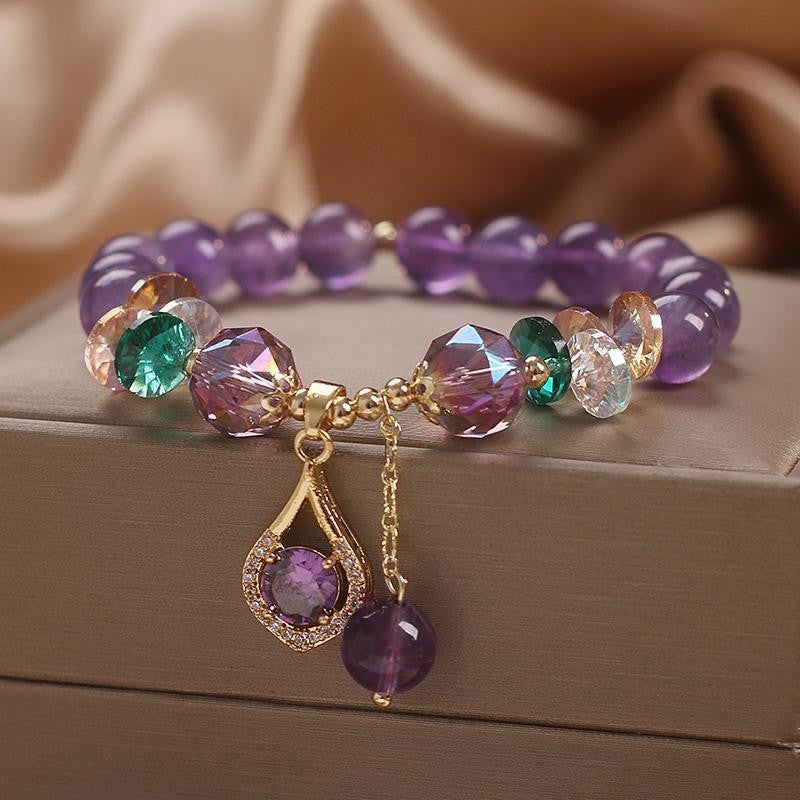Wholesale Natural Amethyst Five Leaf Flower Pendant Bracelet