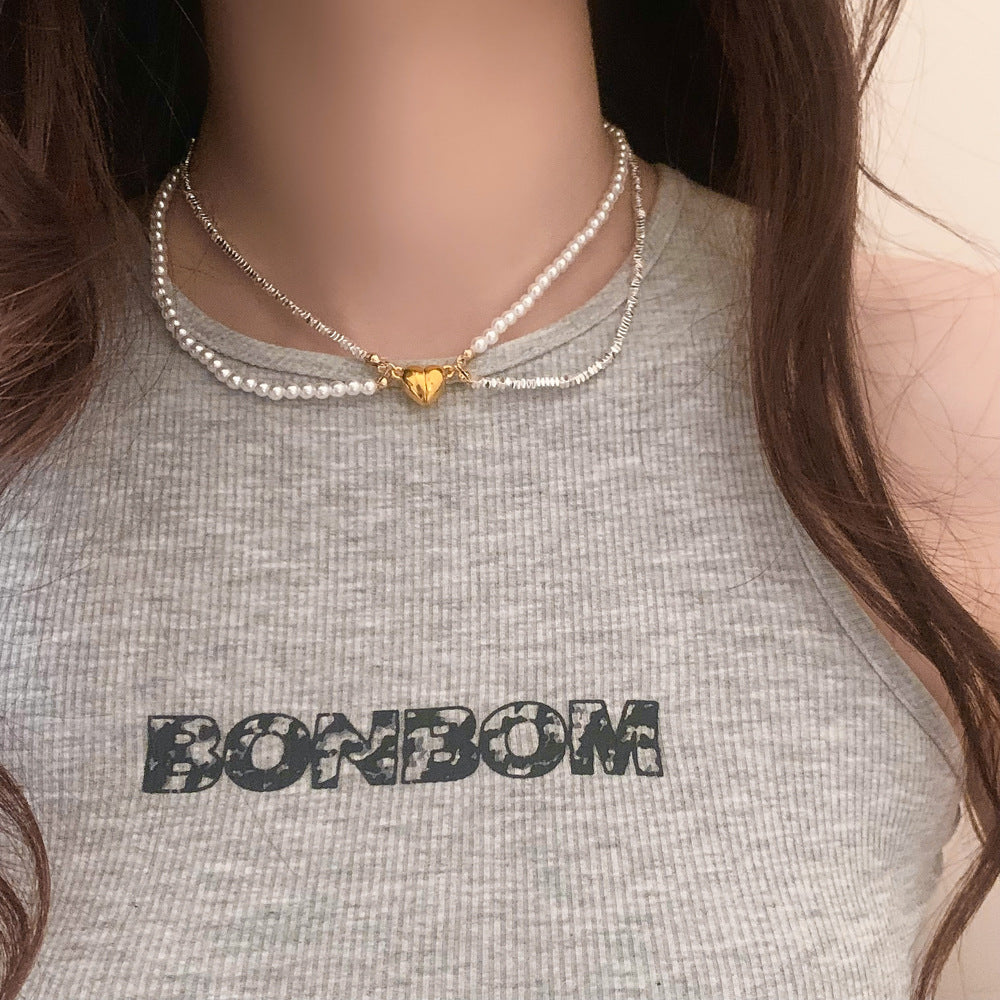 Wholesale Retro Style Broken Silver Pearl Magnetic Love Necklace
