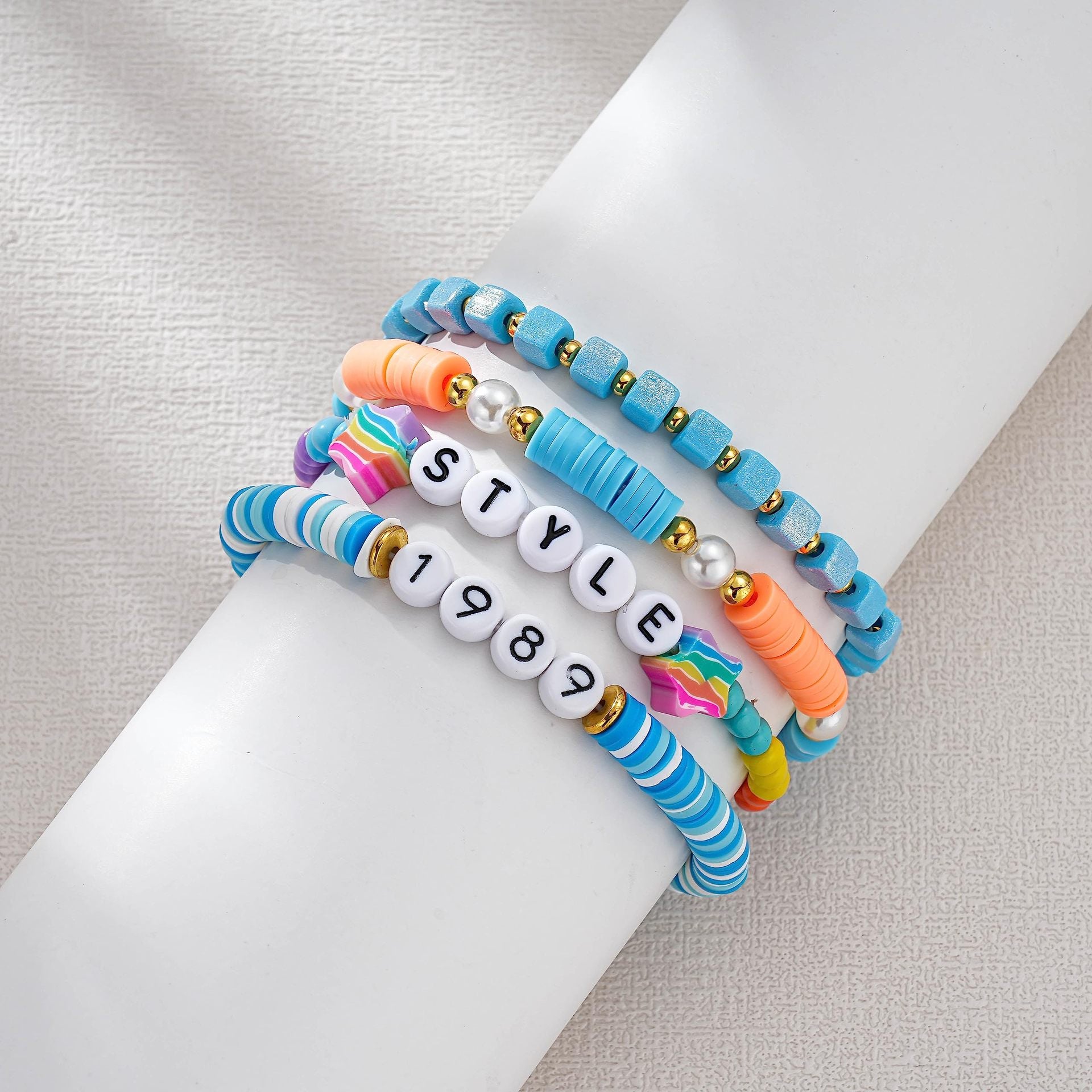 Wholesale Polymer Clay TS Acrylic Letter Smiley Rainbow Friendship Bracelet ACC-BT-FenRui008