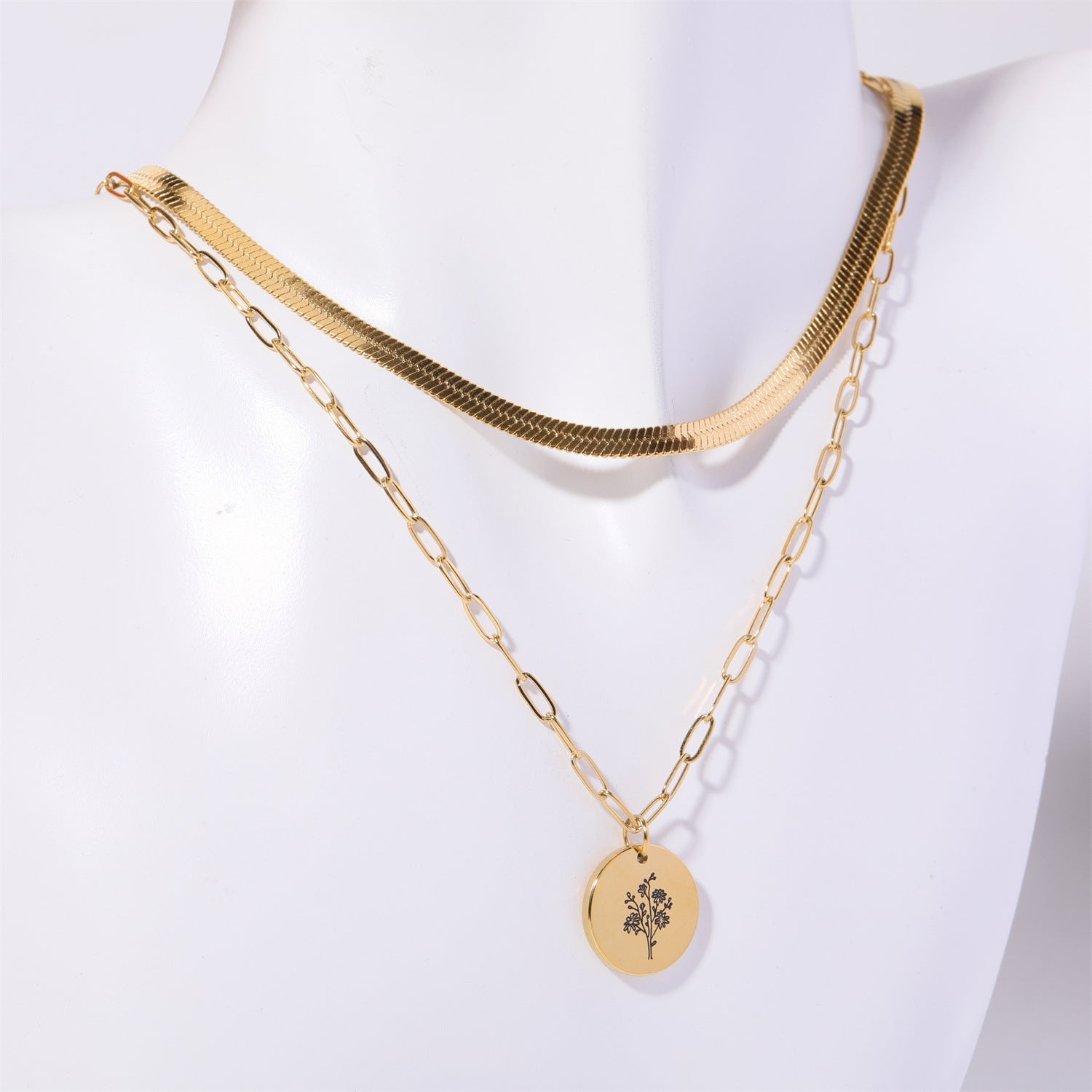 Wholesale Titanium steel 18K gold plated  double-layer December flower necklace