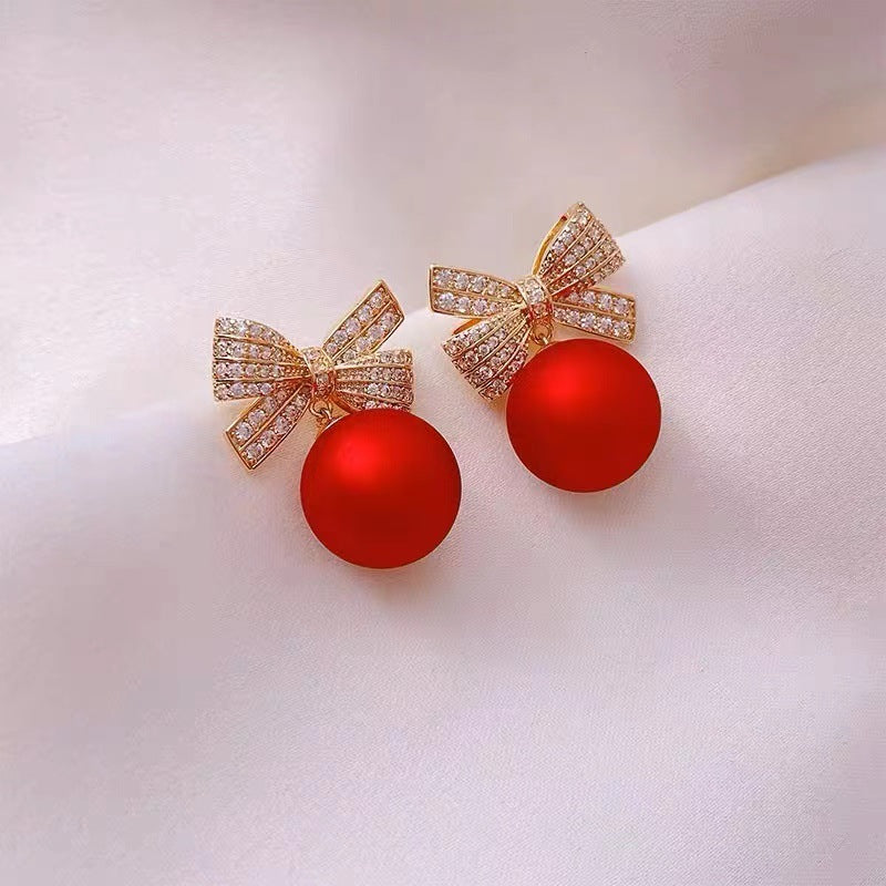 Wholesale Red Bow Pearl Earrings