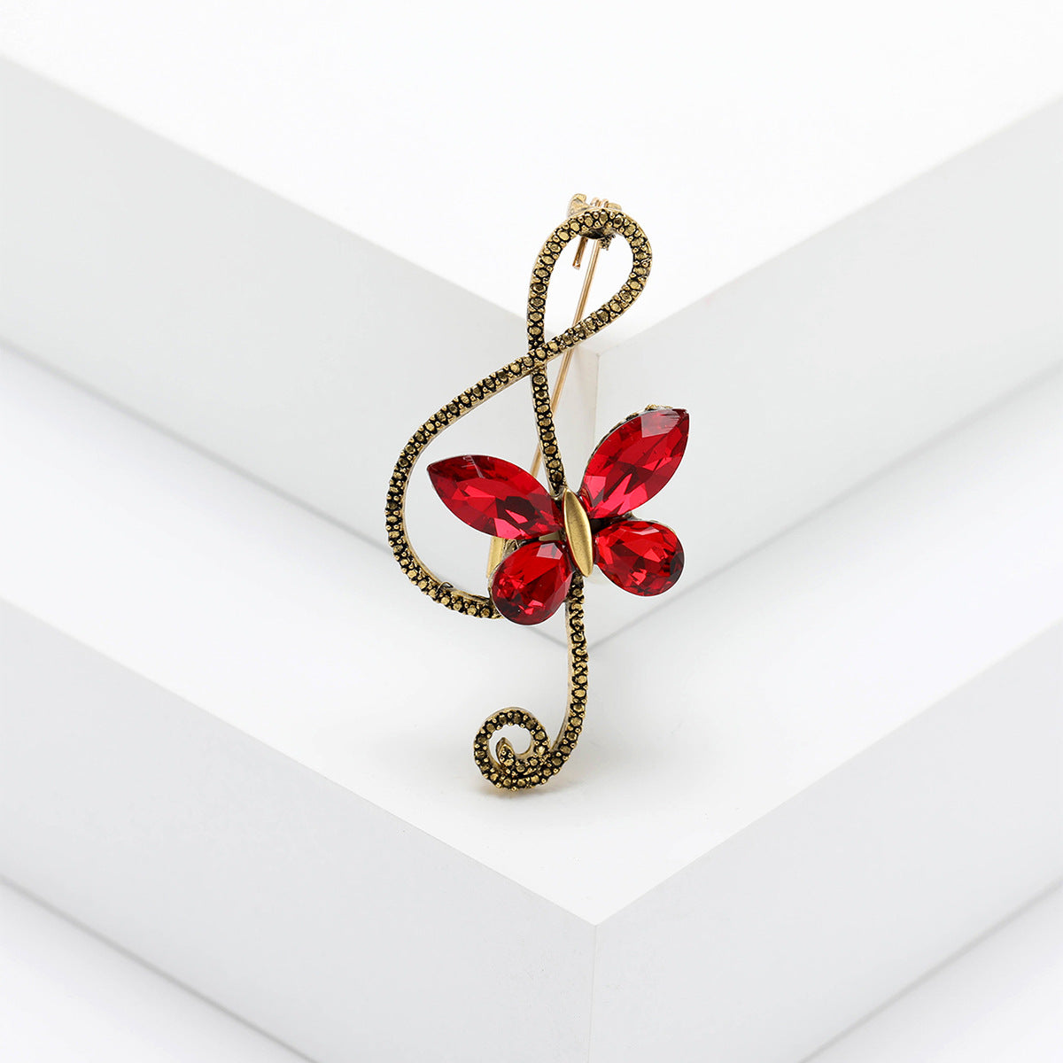 Wholesale Retro Butterfly Musical Note Rhinestone Brooch Unisex Fashion Suit Lapel Pin Jewelry Accessory
