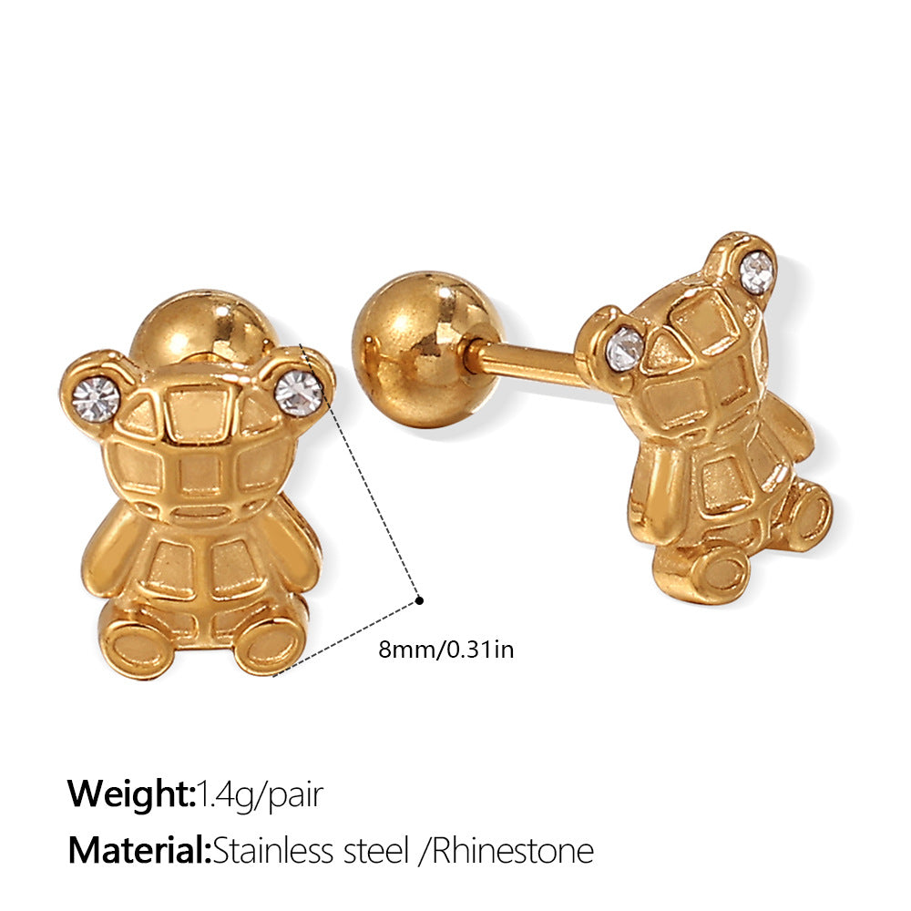 Wholesale Stainless Steel Electroplated Bear Ear Studs with Micro Zircon,  Everyday Fashion Accessory