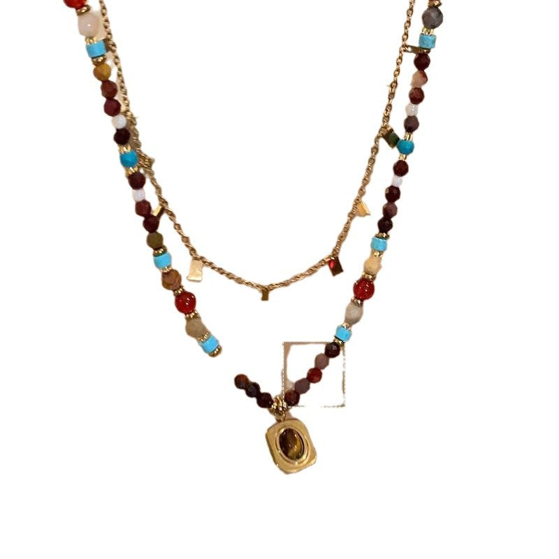 Wholesale Retro Sugar Color Beaded Tiger Eye Necklace