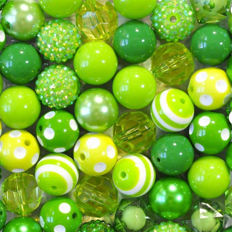 Wholesale 50pcs/ pack Light Green And Dark Green Mixed Color 20MM Acrylic Bubblegum Beads