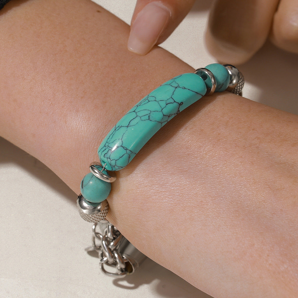 Wholesale Stainless Steel Turquoise Unisex Bracelet Vintage Chain Fashion Accessory for Everyday Wear