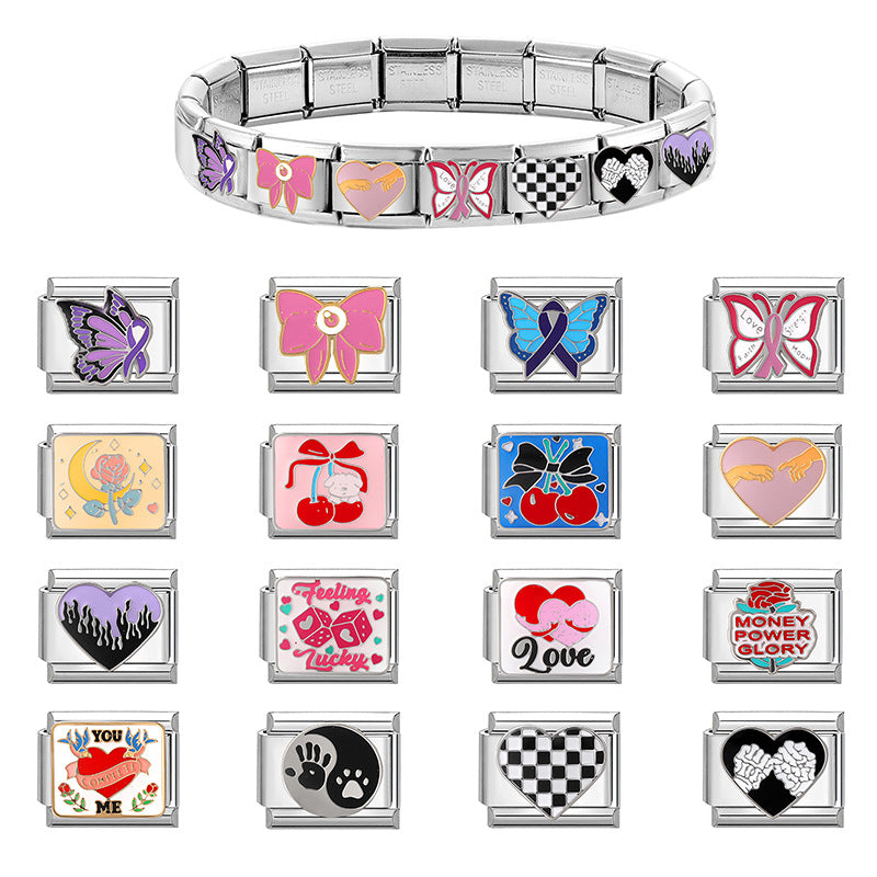 Wholesale 9mm Italian Charm Starter Bracelets DIY Butterfly Heart Stainless Steel Composable Bracelet