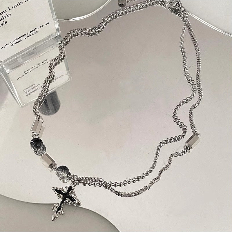 Wholesale  Titanium Steel Black Cross Pendant Necklace  Light Luxury  Accessories