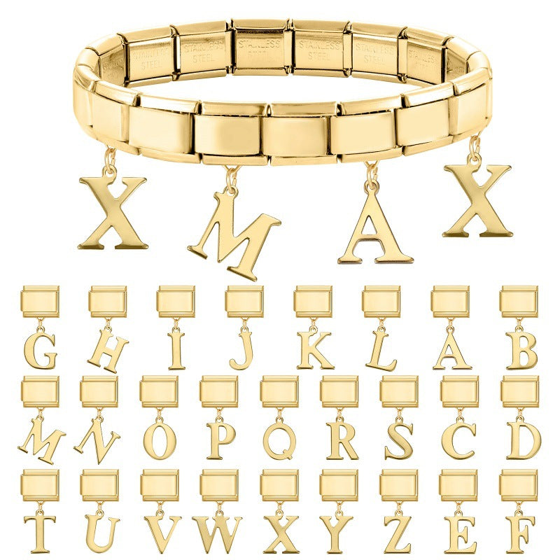 Wholesale 9mm Italian Charm Starter Bracelets DIY Letter Series Stainless Steel Composable Bracelet