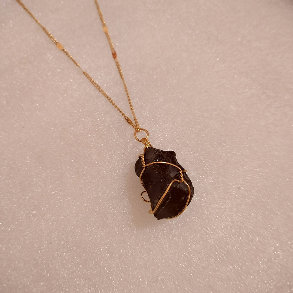 Wholesale Irregular Natural Stone Titanium Steel Necklaces ACC-NE-RongYan005