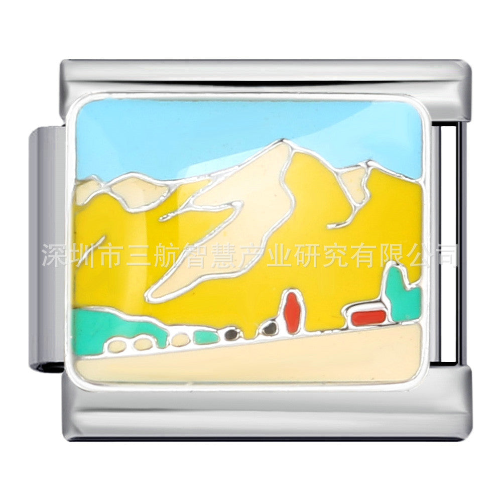 Bracelet de charme italien 5pcs 5pcs 9 mm DIY Splicing Paysage Pictorial en acier inoxydable Bracelet composable