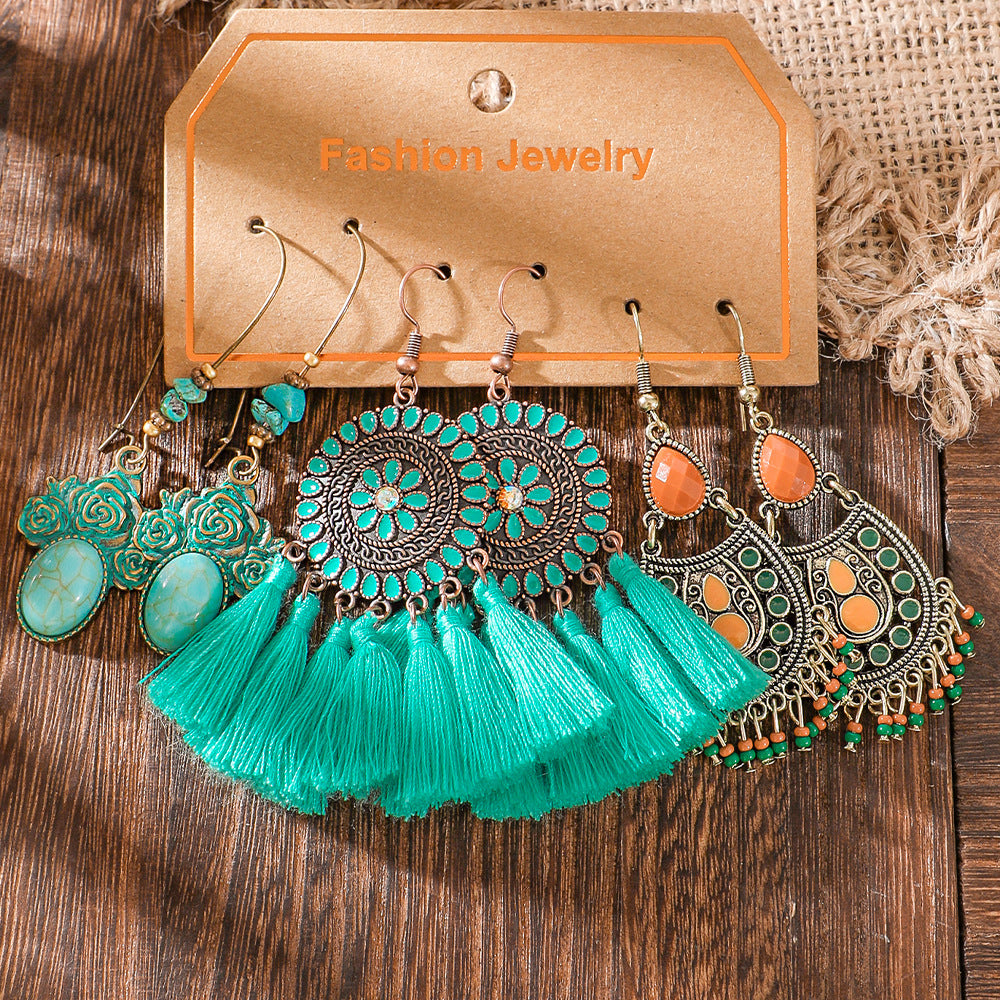 Wholesale Bohemian Colorful Tassel Earring Set Retro Ethnic Party Wear Fashion Accessory