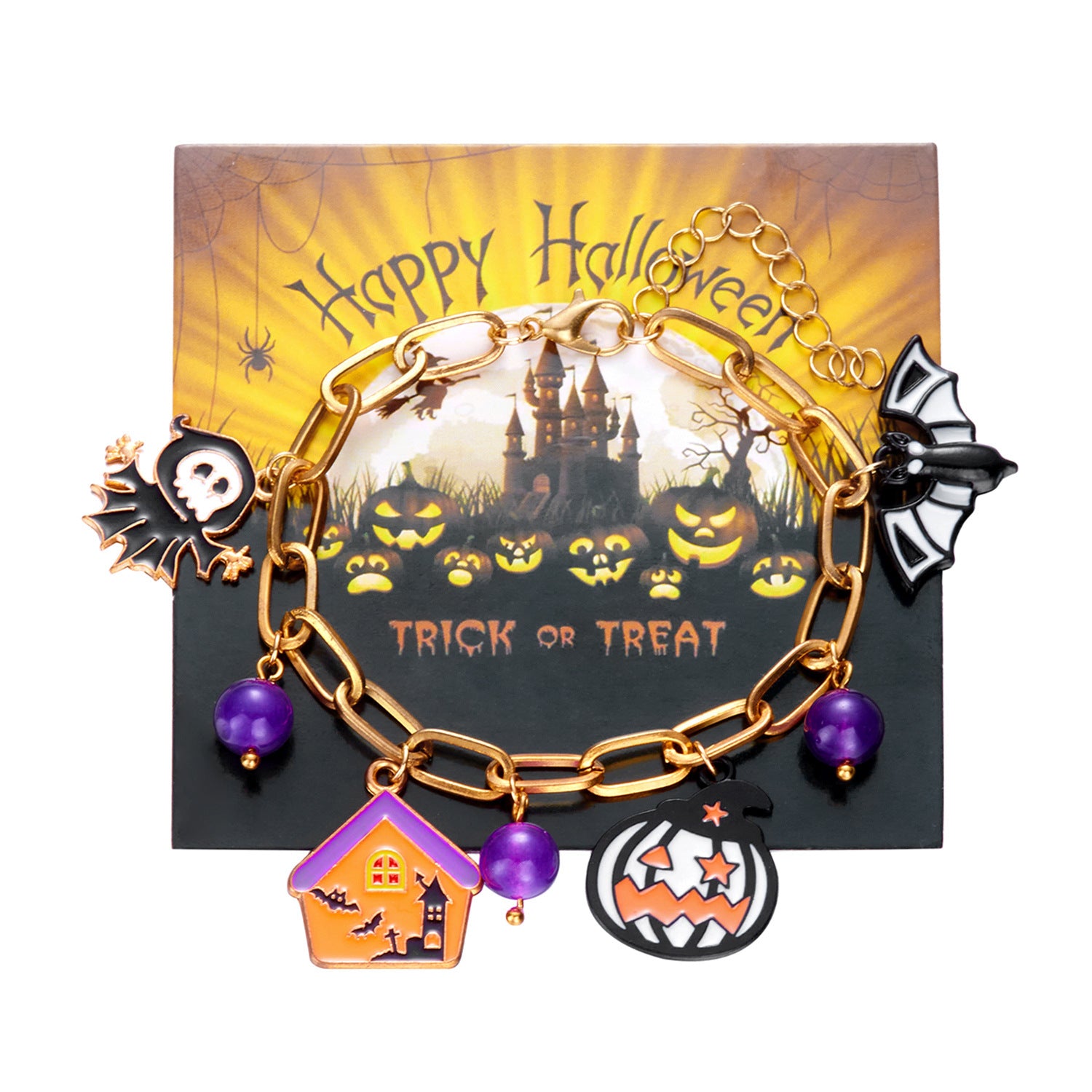 Wholesale Alloy Electroplated  Bracelet with Pumpkin Bat  Web Ghost Pendants - Stylish Jewelry Accessory for Unisex