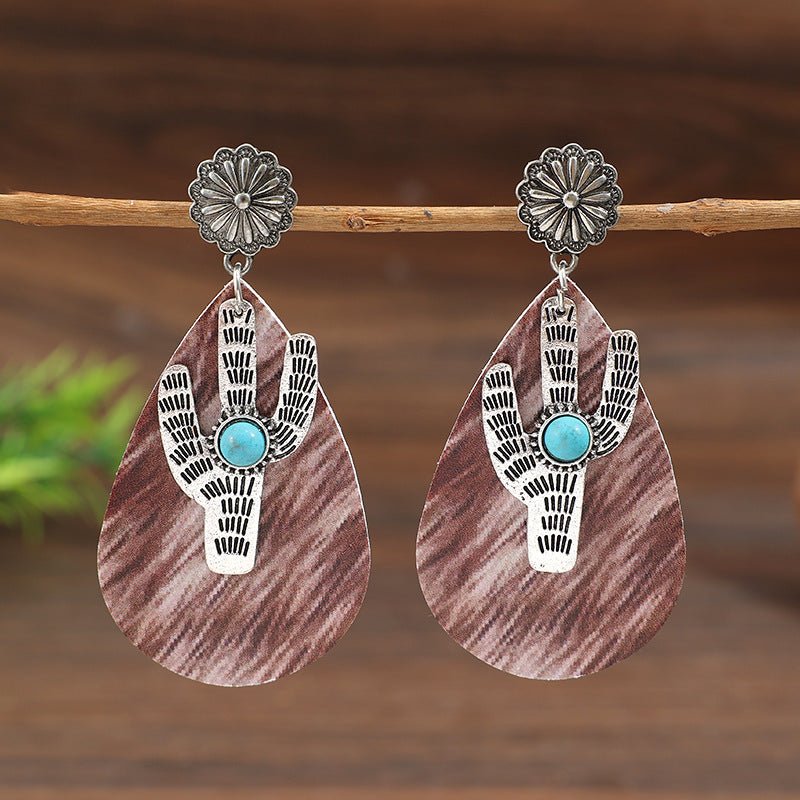 Wholesale Western Style Teardrop Shaped Pattern Paneled Earrings