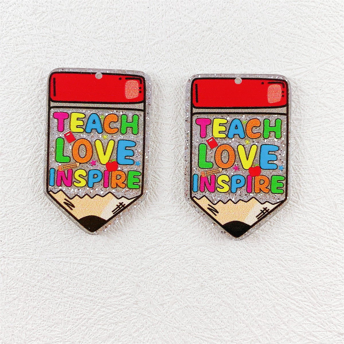 Wholesale 10pcs Acrylic Printing Color Pencil Books School Season Series Pendant