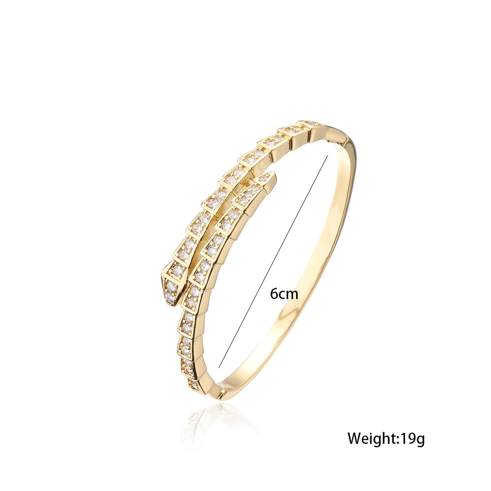 Wholesale Copper Plated Real Gold T Square Zirconia Snake Bracelet