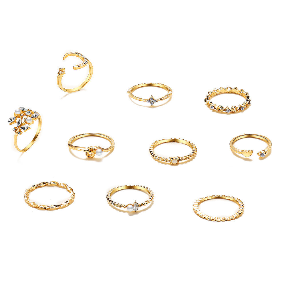 Wholesale Star,  Moon,  Heart,  Leaf,  Geometric 10-Piece Ring Set