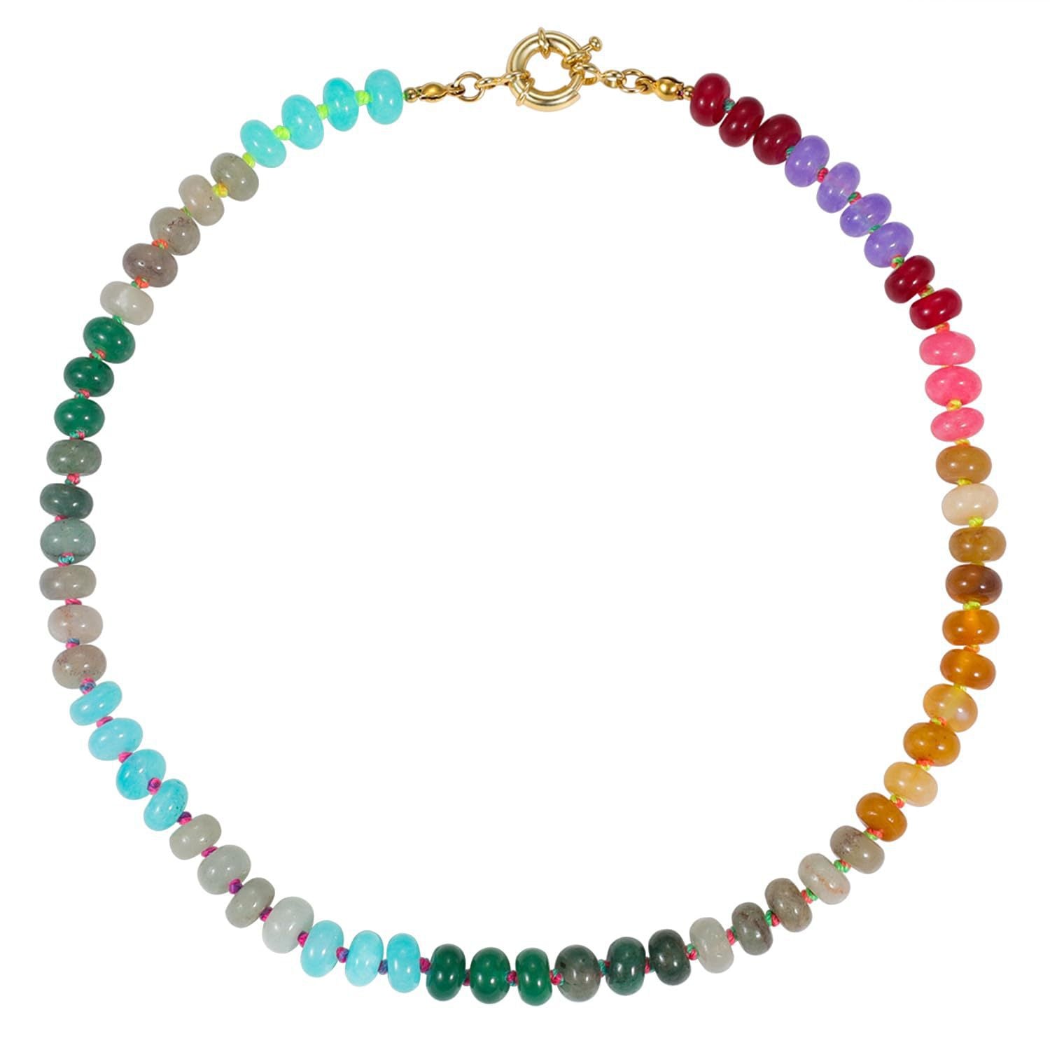 Wholesale Bohemian Style Mixed Color Natural Stone Abacus Beads  Necklace Clavicle Chain