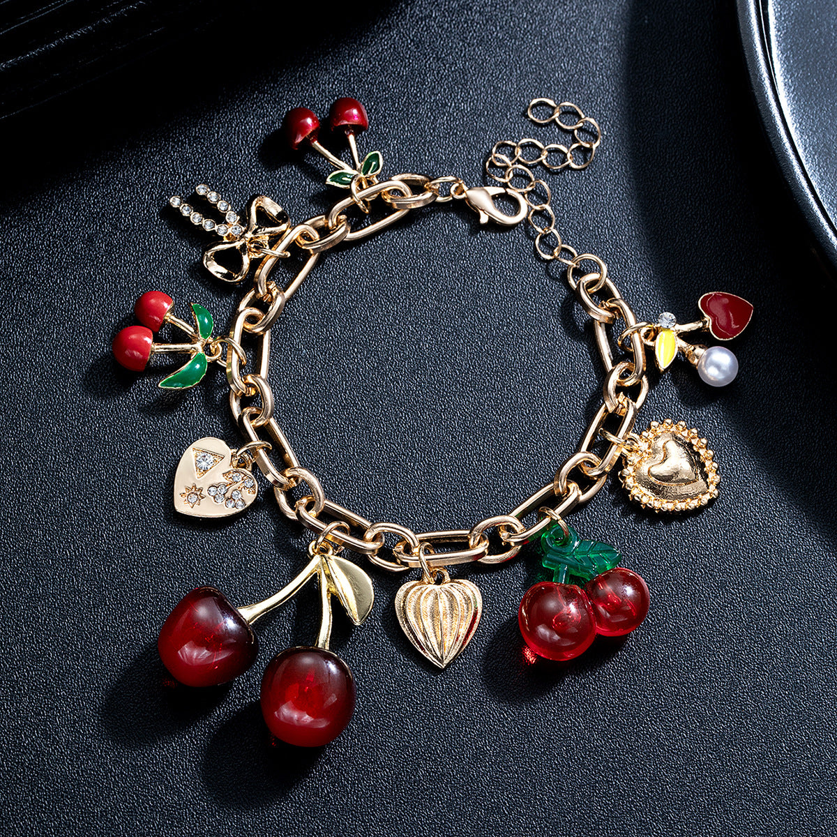 Wholesale Cherry Alloy Heart Bow Pendant Adjustable Bracelet