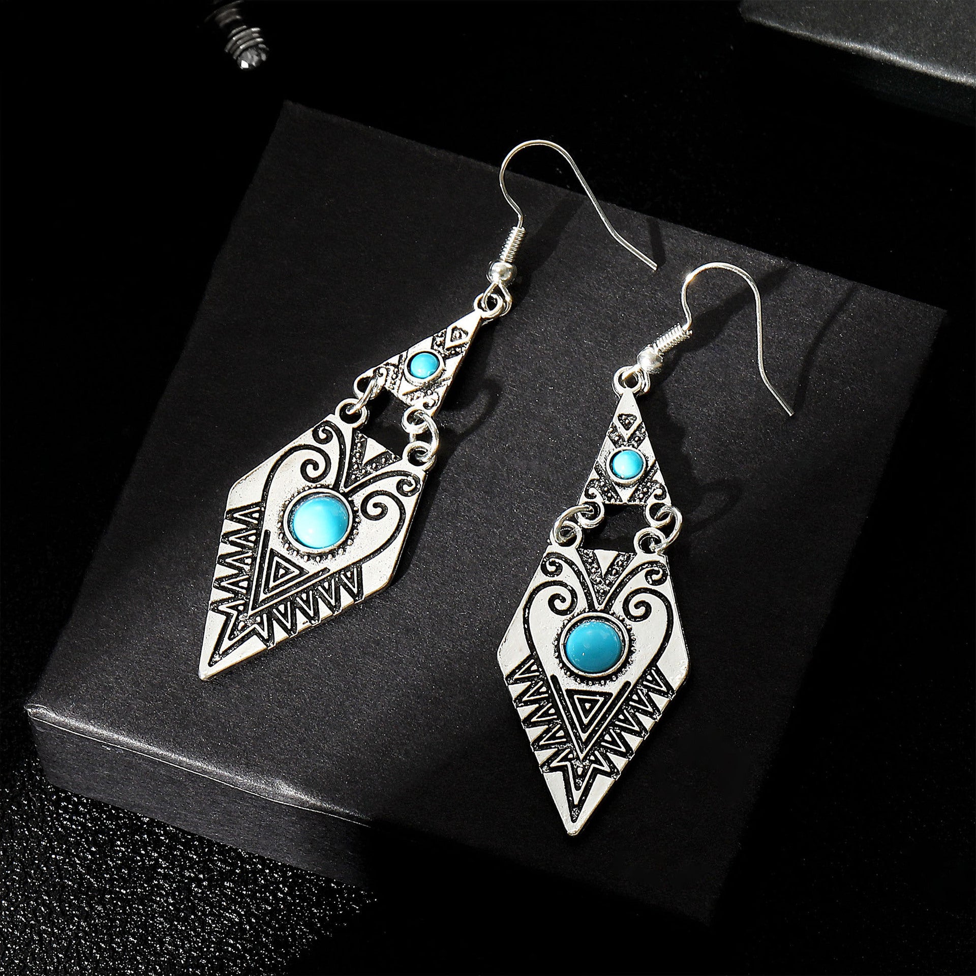 Wholesale turquoise earrings set retro bohemian geometric diamond pattern earrings